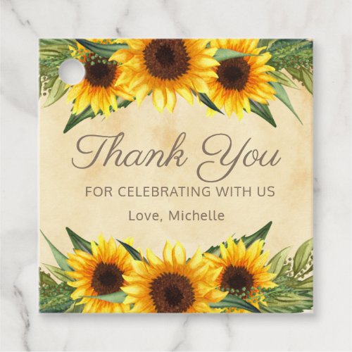 Rustic Yellow Sunflowers Custom Thank You Favor Tags