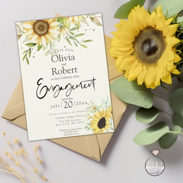 Rustic Yellow Sunflowers Engagement Invitation (Creator Uploaded)