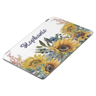 Rustic Yellow Sunflowers Navy Blue Floral Name