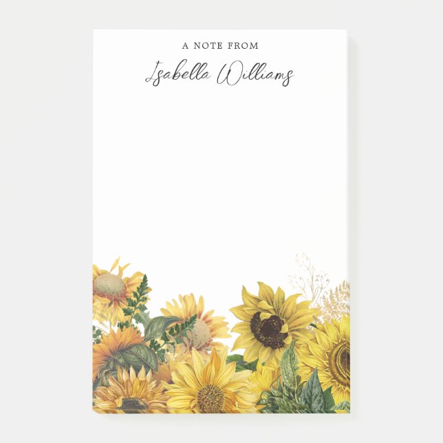 Rustic Yellow Sunflowers Personalized Post-it Notes (Front)