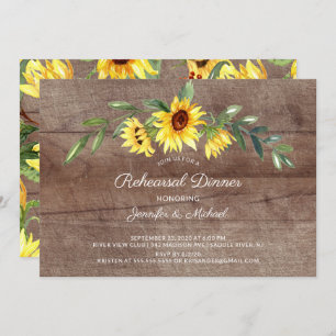 Rustic Yellow Sunflowers Rehearsal Dinner Invitation