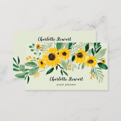 Rustic yellow sunflowers watercolor event planner business card