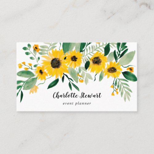 Rustic yellow sunflowers watercolor event planner business card