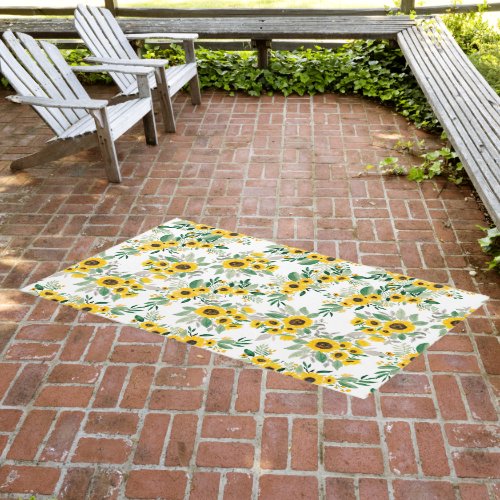 Rustic yellow sunflowers watercolor pattern outdoor rug