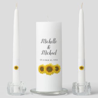 Rustic Yellow Sunflowers Wedding Unity Candle Set