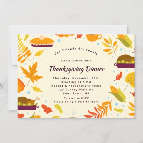 Rustic Yellow Thanksgiving Dinner Party Invitation