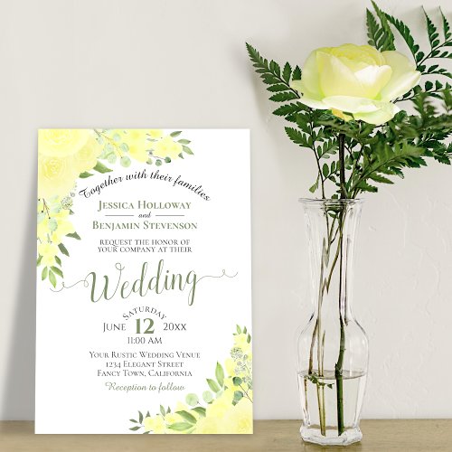 Rustic Yellow Watercolor Floral Elegant Wedding Invitation