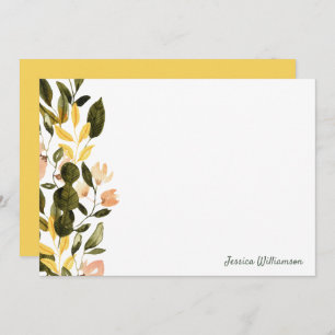 Rustic Yellow Watercolor Floral Garden Monogram Note Card