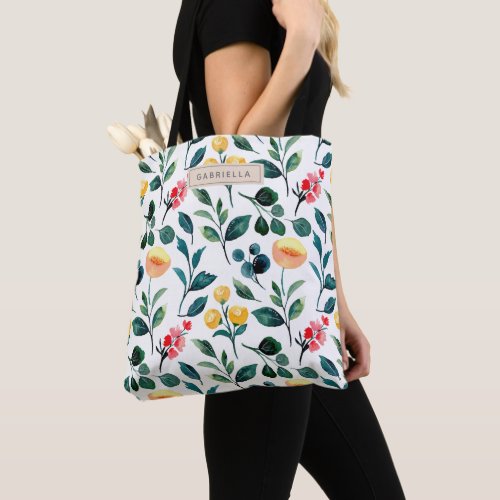 Rustic Yellow Watercolor Flowers Personalized Tote Bag