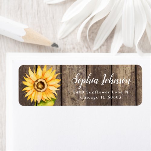 Rustic Yellow Watercolor Sunflower Return Address Label