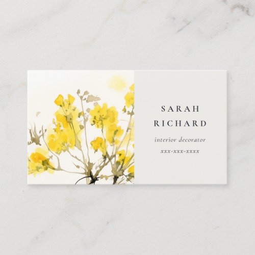 Rustic Yellow Watercolor Wildflower Boho Floral Business Card