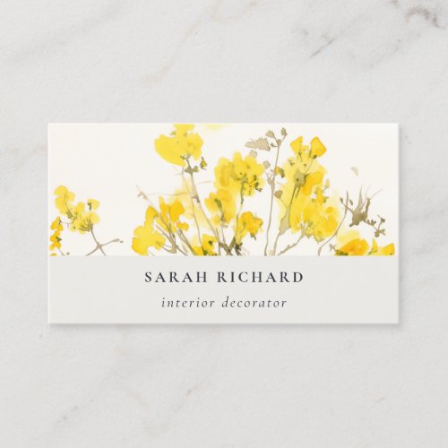 Rustic Yellow Watercolor Wildflower Boho Floral Business Card