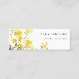 Rustic Yellow Watercolor Wildflower Boho Floral Mini Business Card