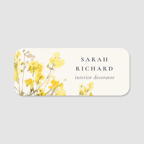 Rustic Yellow Watercolor Wildflower Boho Floral Name Tag