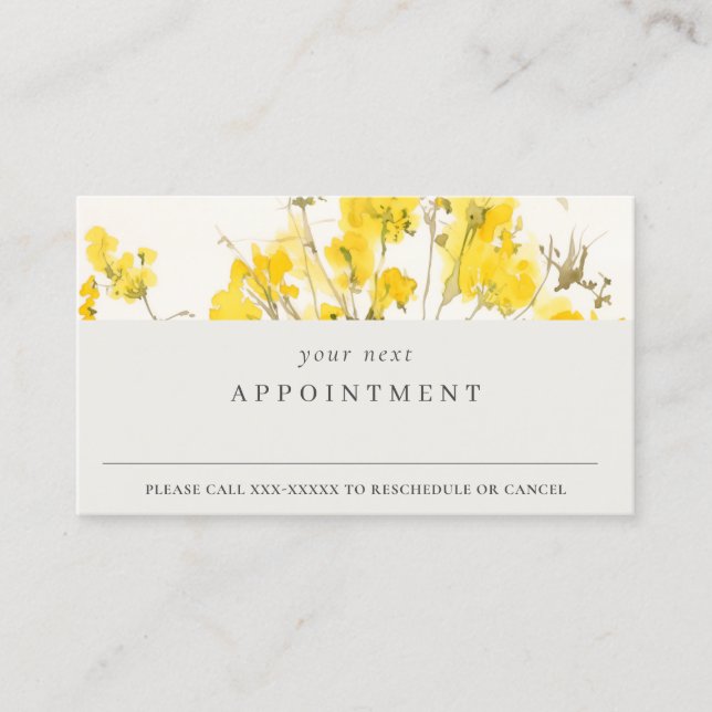 Rustic Yellow Wildflower Boho Floral Appointment  Business Card (Front)