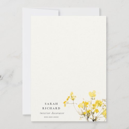 Rustic Yellow Wildflower Boho Floral Business Note Card