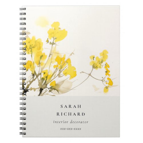 Rustic Yellow Wildflower Boho Floral Business Notebook
