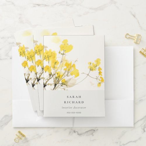 Rustic Yellow Wildflower Boho Floral Business Pocket Folder
