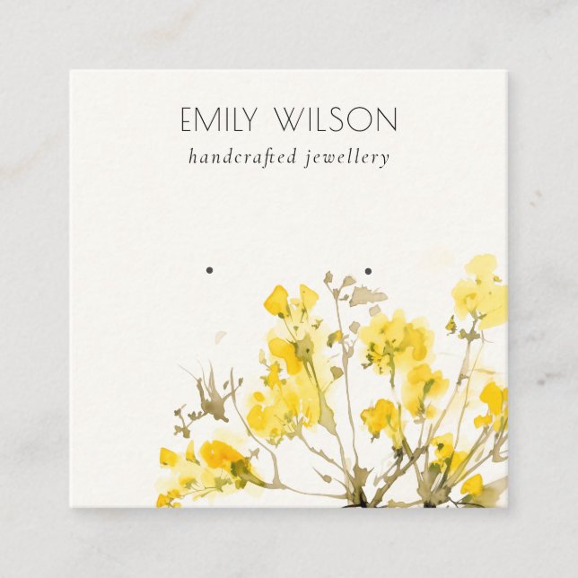 Rustic Yellow Wildflower Botanical Earring Display Square Business Card (Front)