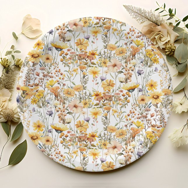 Rustic Yellow Wildflower Party Paper Plates (Creator Uploaded)
