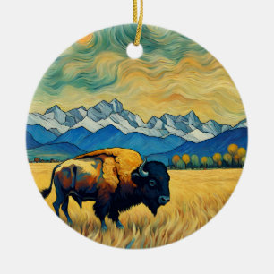 Rustic Yellowstone Buffalo Ceramic Ornament