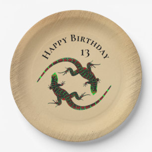 Rustic Yin Yang Lizards Birthday Paper Plates