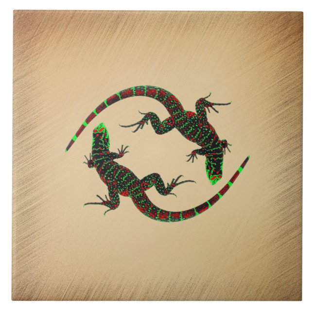 Rustic Yin Yang Lizards Ceramic Tile (Front)