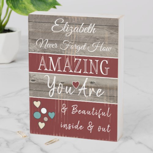 Rustic you are amazing beautiful brown burgundy wooden box sign