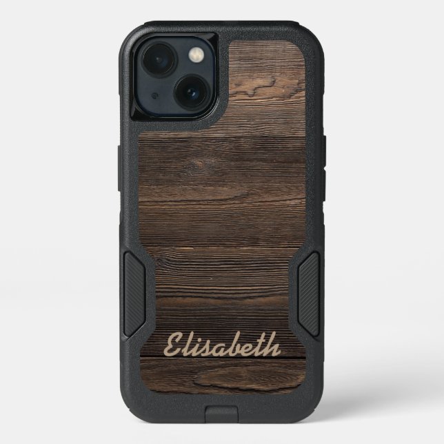 RUSTIC your name WOOD LOOK  printed personalized Otterbox iPhone Case (Back)