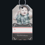 Rustic Your Photo Chalkboard Pattern Gift Tags<br><div class="desc">Rustic Your Photo Chalkboard Pattern Lovely Antique Red and Gray Rustic Floral Garland Folk Art Reindeer Pattern Tags - Choose your custom color twine to compliment</div>