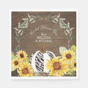 Rustic Zebra Pumpkin Sunflower Leaf Bridal Shower Napkins