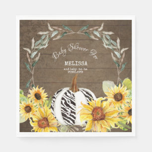 Rustic Zebra White Pumpkin Sunflower Baby Shower Napkins