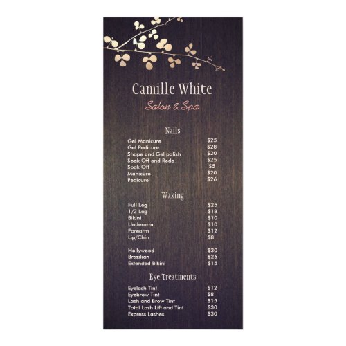 Rustic Zen Gold Branch Hair Salon Price List Menu