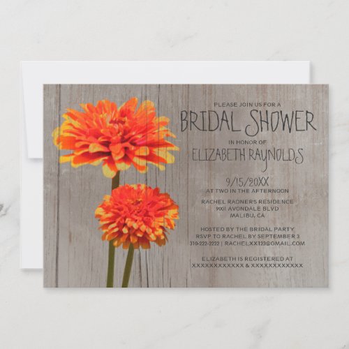 Rustic Zinnia Bridal Shower Invitations