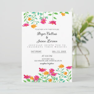 Rustic Zinnia Flowers Wedding Invitation