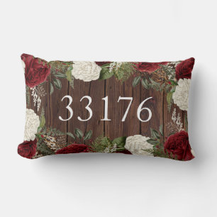 Rustic Zip Code Roses Just Married Couple Lumbar Pillow