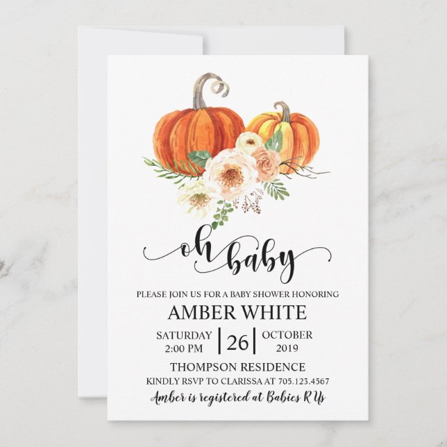 Rustica Pumpkins Fall Oh Baby Shower Invitation (Front)
