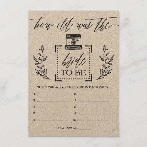 RusticHow Old Was the Bride Bridal Shower Game Enclosure Card