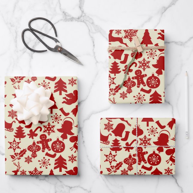 RusticRed Pattern Festive Christmas Wrapping Paper (Front)