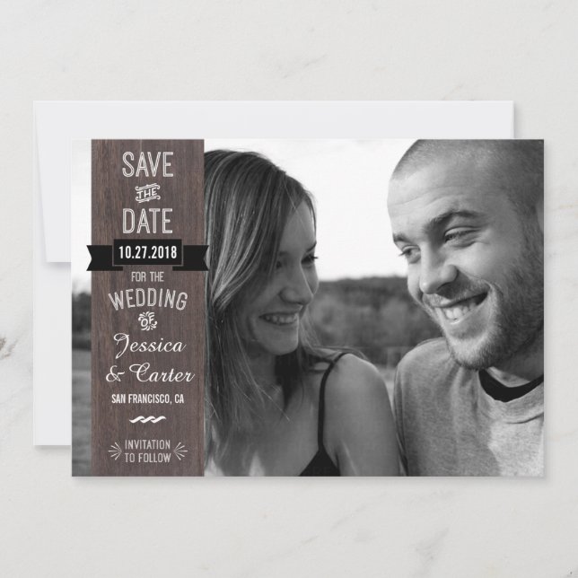 RusticVintage Signage Style Photo Save the Date (Front)