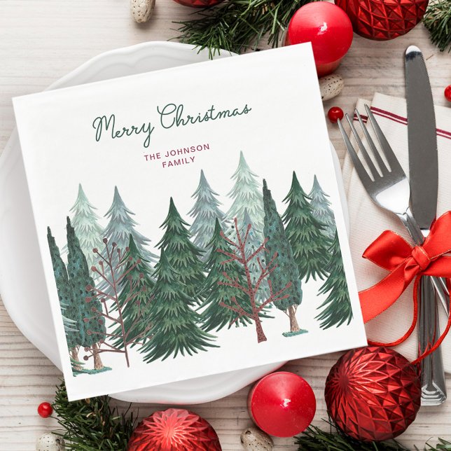 Rustig green Trees Forest Christmas Holiday Napkins (Pine Trees Forest | Christmas Holiday Napkins, image freepik)