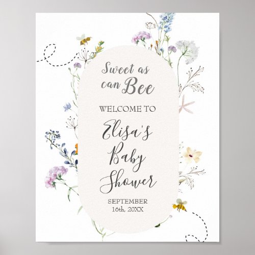 Rustiic Bee WildFlowers Baby Shower Welcome Sign