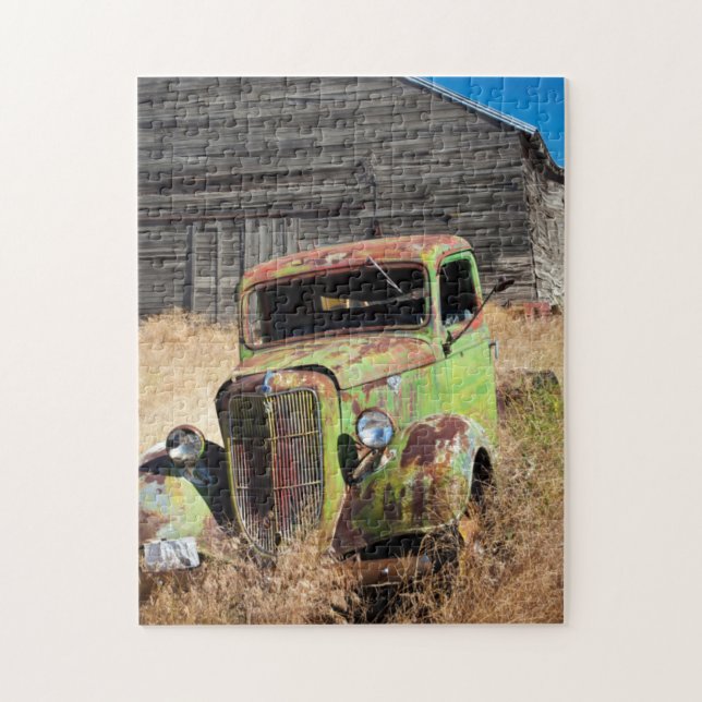 Rusting car in front of abandoned farm jigsaw puzzle (Vertical)