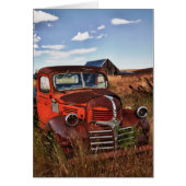 Rusting orange Dodge truck with abandoned farm (Front)