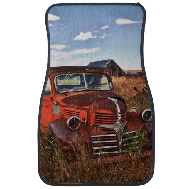 Rusting orange Dodge truck with abandoned farm Car Floor Mat (Front)