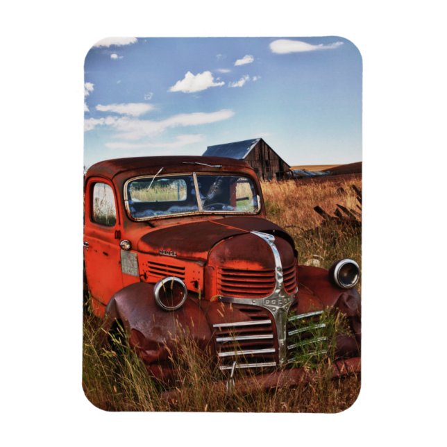 Rusting orange Dodge truck with abandoned farm Magnet (Vertical)