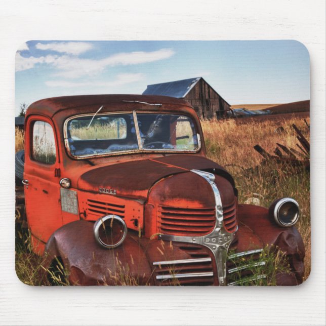 Rusting orange Dodge truck with abandoned farm Mouse Pad (Front)
