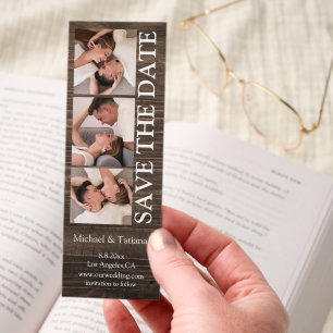 rustis wood 3 photo strip save the date wedding bookmarks