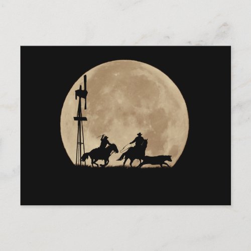 Rustlers Moon Cattle and Cowboys Team Roping Postcard