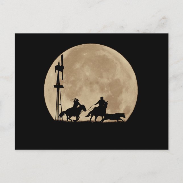 Rustlers Moon Cattle and Cowboys Team Roping Postcard (Front)